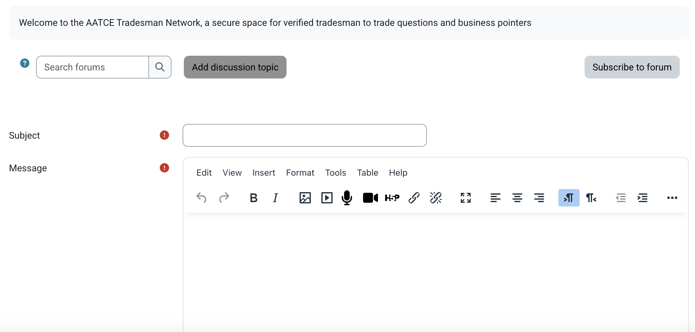 AATCE Tradesman Network forum where verified trade professionals discuss industry topics and share business insights